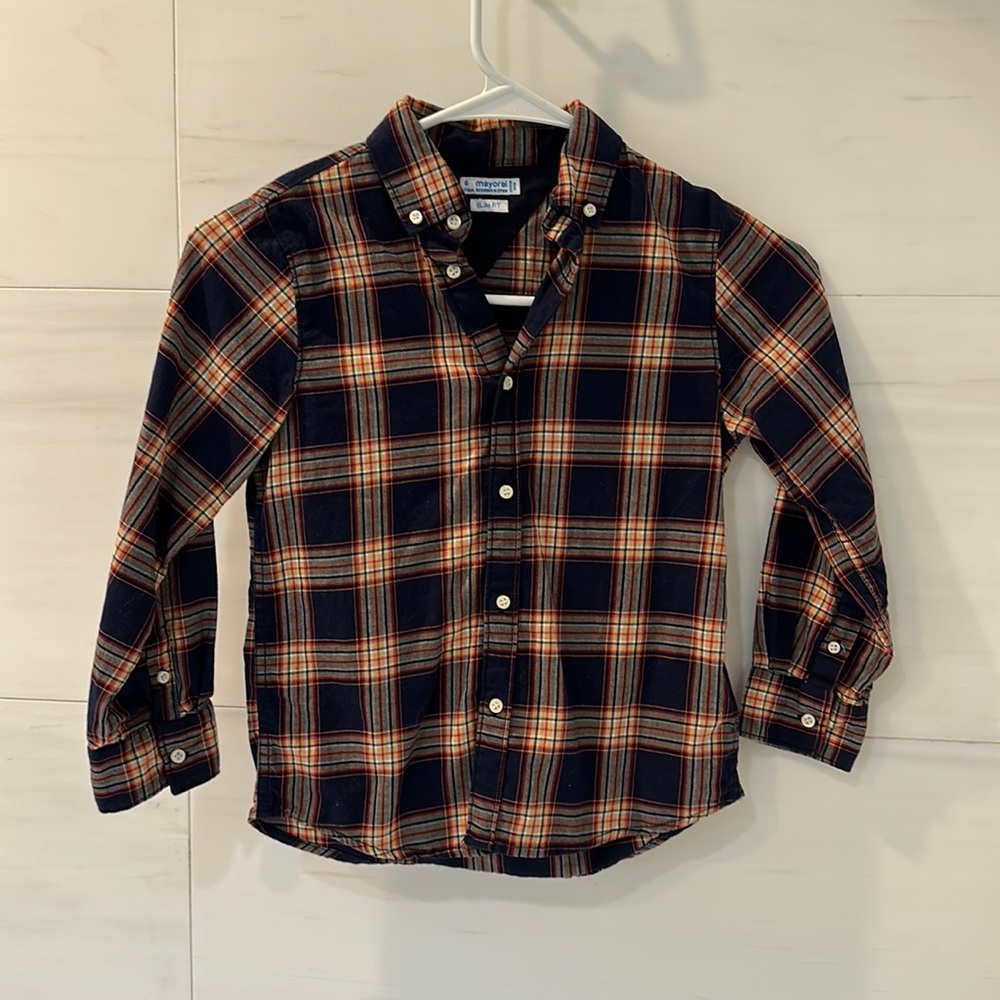 Mayoral Boy’s Plaid Button Down Slim Fit shirt- Size 6